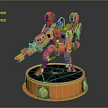 Orange Mechanical Mech Character Standing On Circular Base With Weapon And Sci-Fi Details 3d model