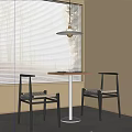 Simple Dining Table With Two Chairs Pendant Light Blinds Light Brown Walls And Gray Floor