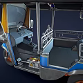 Three Wheeled TukTuk Taxi With Blue Yellow Body And Top Taxi Sign