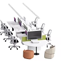 Modern Office Desk With Multiple Workstations Partition Panels Computer Monitors Office Chairs And Leisure Seats