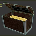 Open Decorative Wooden Storage Chest With Metal Edges Filled With Gold Coins