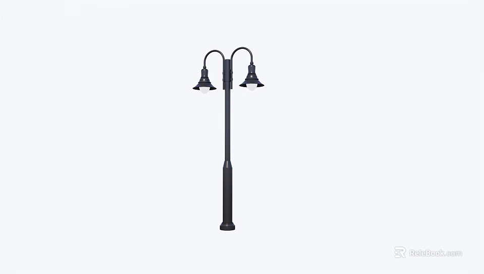 Double Headed Black Outdoor Light Pole For Street And Park Lighting 3d model 