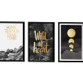 Decorative Scenic Landscape Paintings With Moon Mountains Text Art And Black Frames 3d model