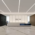 Modern Reception Area Interior With White Desk MAX Text Sign Marble Floor And Linear Lights