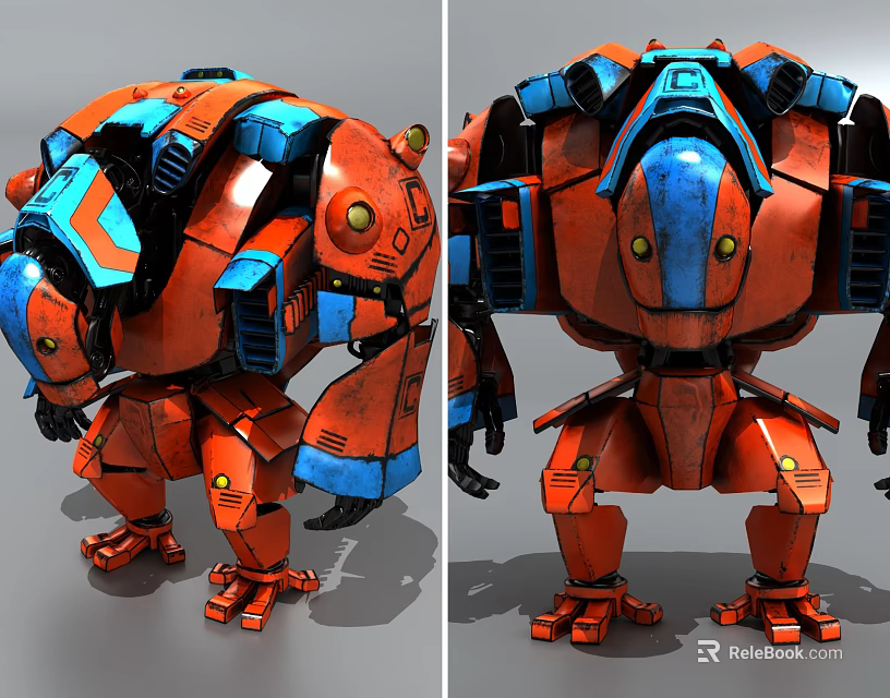Red and Blue Smart Mechanical Robot With Detailed Armor Structure Design Components 3d model 