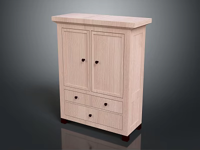 Light Wooden Wardrobe With Double Doors Two Drawers And Sturdy Legs Simple Design 3d model