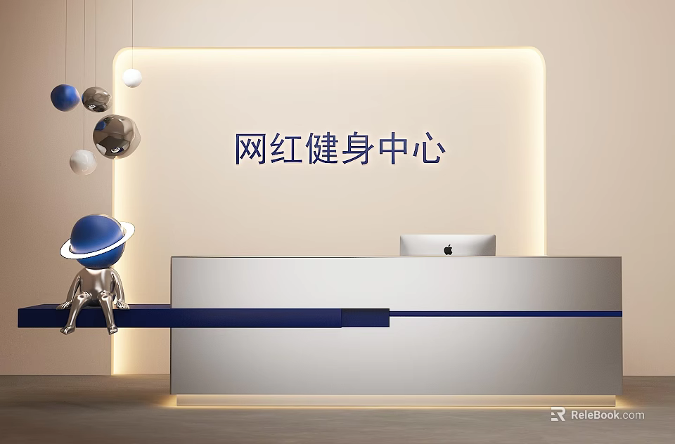 Modern Front Desk Design for Trendy Fitness Center With Stylish Lighting and Decor 3d model 