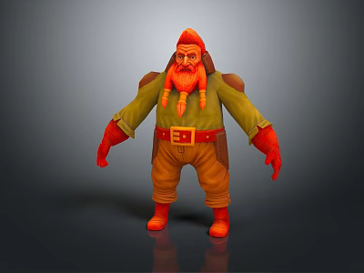 Muscular Game Fantasy Character With Red Braided Beard Green Tunic Brown Pants And Red Gloves 3d model