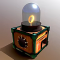 Vintage Gadget With Glass Dome Yellow Ring Wooden Base Green Borders And Glowing Lines