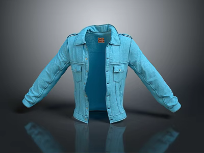 Blue Denim Jacket With Collared Design Open Front And Functional Pockets 3d model