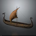 Ancient Wooden Water Vessel with Dragon Head Decoration Red White Striped Sail Spiral Tail Design