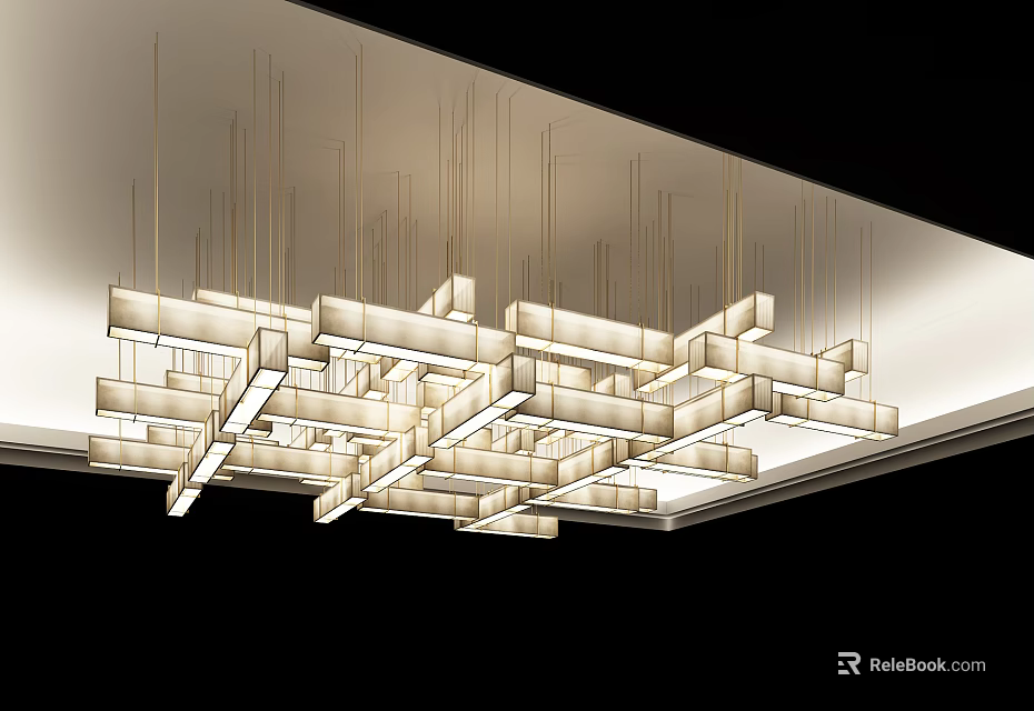 Modern Irregular Chandelier With Geometric Panel Design Hanging From Ceiling 3d model 
