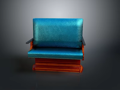 Modern Teal Leather Public Chair With Wooden Arms And Stitched Details 3d model