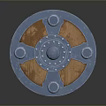 Medieval Shield Design Featuring Wooden Center Metal Frame Decorative Rivets and Circular Accents