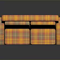 Plaid Patterned Two Seater Sofa In Orange And Yellow With Armrests And Wooden Legs