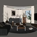 Modern Living Room Interior With Black Leather Sofa White Pillows And Wooden Coffee Table