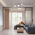Modern Apartment Living Room With Open Layout Blue Sofa Coffee Table And Natural Light