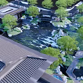 Rockery Stones In Chinese Classical Courtyard With Pond And Green Trees