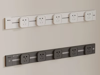 Wall Mounted Power Strips With Multiple Sockets White And Gray Design 3d model