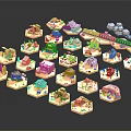 Cartoon Scene Displaying Miniature Houses In Various Styles And Toy Train