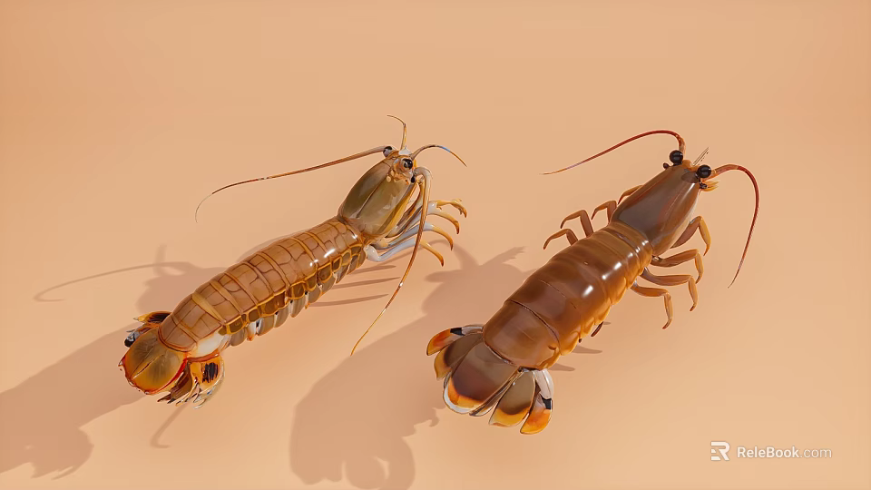 Fresh Vibrant Lobsters With Long Antennas And Claws On Sandy Background Displayed Together 3d model 