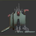 Sci Fi Fortress Structure With Teal Red Accents Tower Platform And Stairs