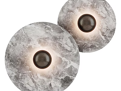 Circular Design Wall Sconces with Marble Texture and Black Lamp Holder for Warm Glowing Light 3d model
