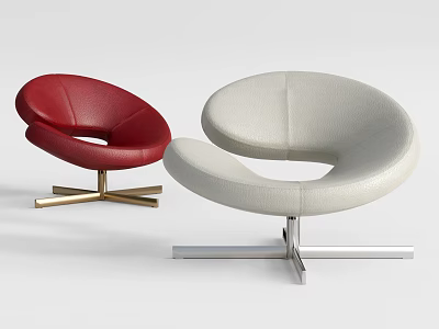 Modern Curved Leather Accent Chairs with Red Cream Colors and Metal Bases 3d model