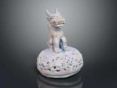 Traditional Chinese Decorative Ornament Set With Mythical Qilin Figurine And Intricate Carved Base 3d model