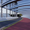 Modern Curved Bridge Design With River Green Grass And Trees Landscape
