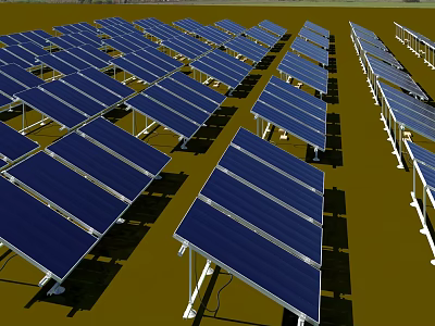 Large Solar Panel Array For Daily Use Appliances Installed On Green Ground 3d model