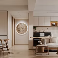 Modern Living and Dining Room Interior With Sofa Dining Table Chairs And Curtains