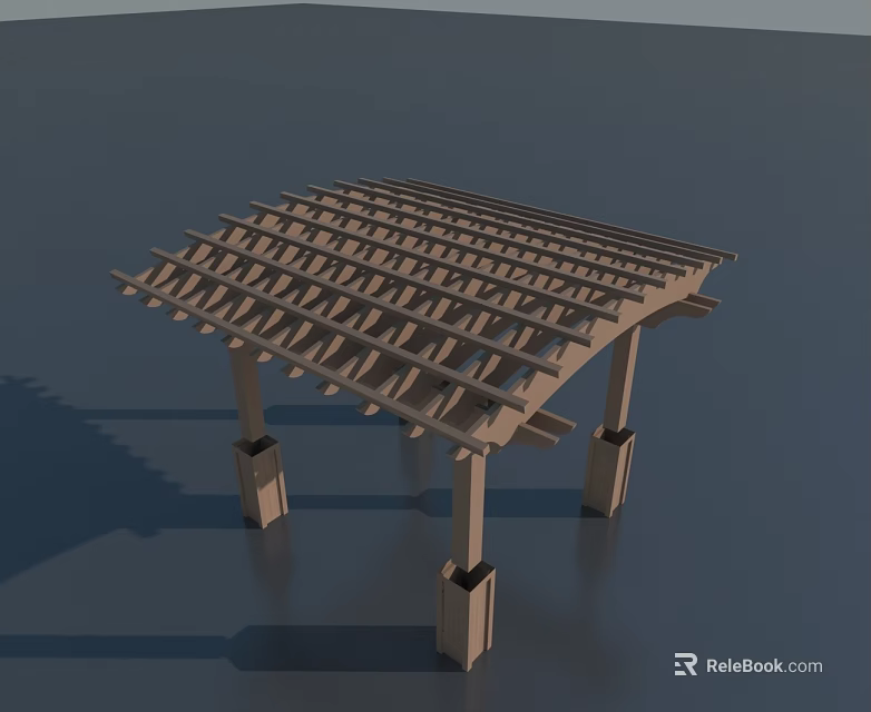 Wooden Pergola Structure with Lattice Roof and Supporting Posts Outdoor Design 3d model 