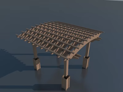 Wooden Pergola Structure with Lattice Roof and Supporting Posts Outdoor Design 3d model