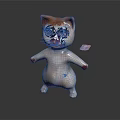 Cartoon Cat 3D Model Standing Pose With Extended Arms And Pink Paper On Black Background