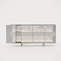 Modern Sleek Sideboard With Glass Doors Open Shelves And Black Metal Legs
