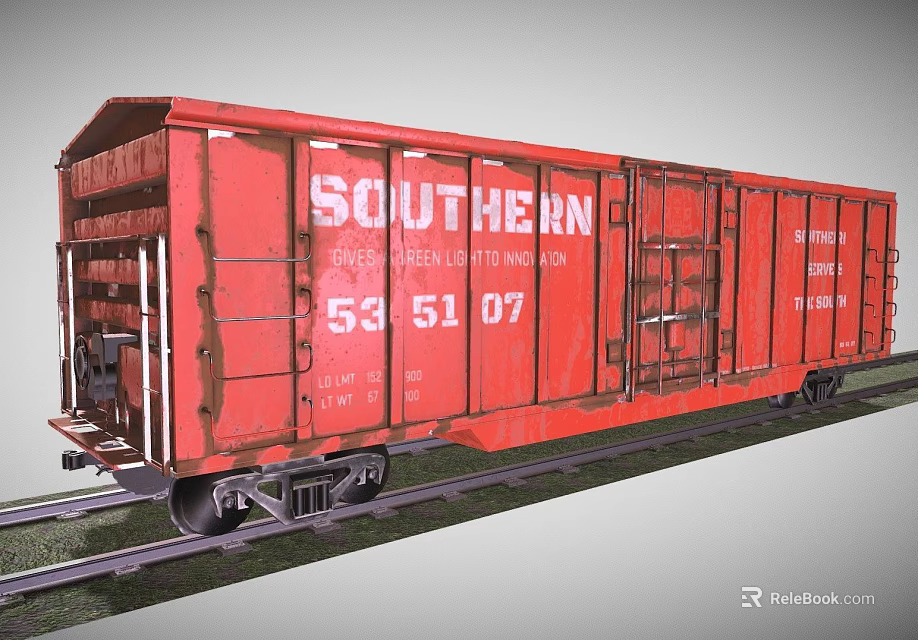 Vintage Red Southern Freight Train Carriage on Railroad Tracks with Number 53 51 07 3d model 