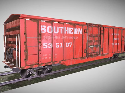 Vintage Red Southern Freight Train Carriage on Railroad Tracks with Number 53 51 07 3d model
