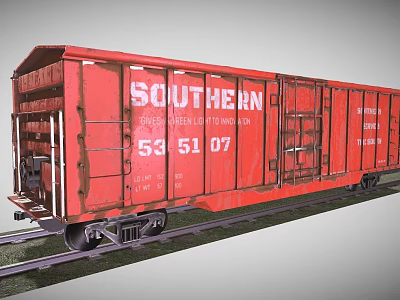 Vintage Red Southern Freight Train Carriage on Railroad Tracks with Number 53 51 07 3d model
