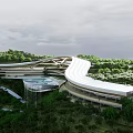 Modern Hotel Building With Curved Roof And Glass Curtain Walls In Mountainous Forest Setting