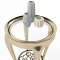 Modern Elegant Round Side Table With Gold Metal Frame And Glass Top Decorative Vases