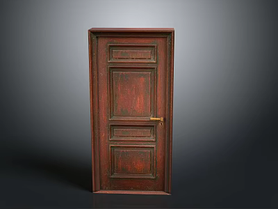 Vintage Antique Wooden Door With Intricate Carved Panels And Golden Handle 3d model