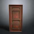 Vintage Antique Wooden Door With Intricate Carved Panels And Golden Handle