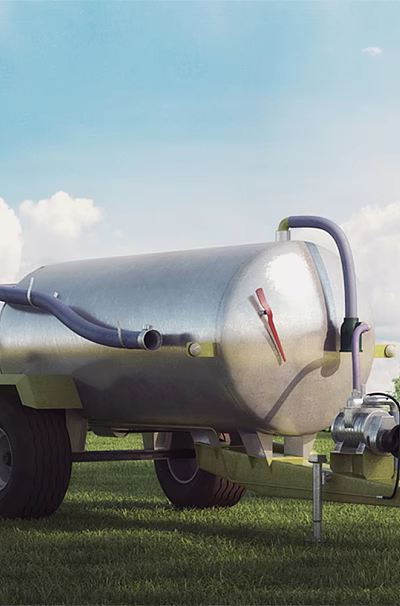 Functional Vehicle Tanker Trailer With Silver Tank Black Hoses Yellow Frame On Green Grassland 3d model
