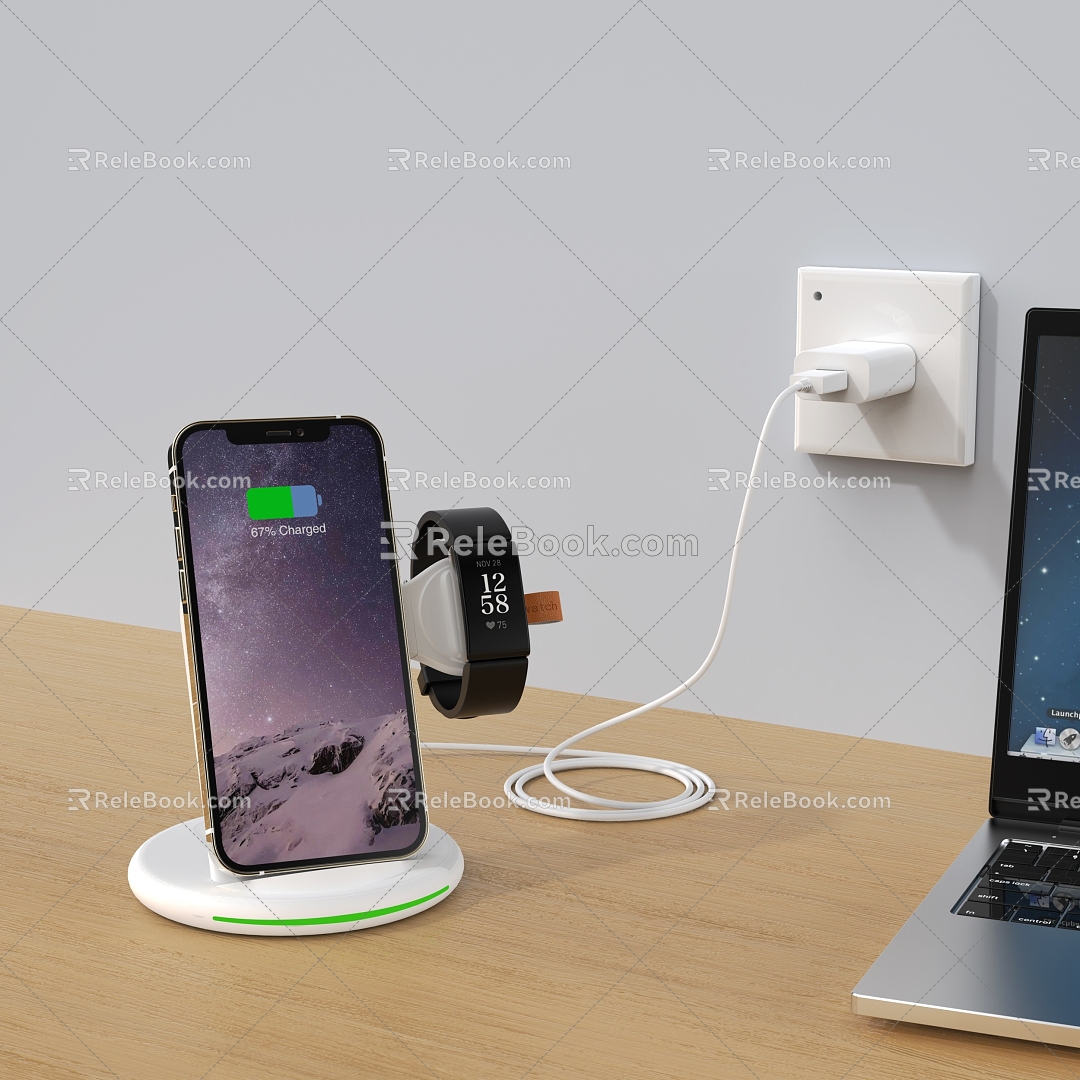 Desktop mobile phone charging wireless charger 3-in -1 charger 3d model