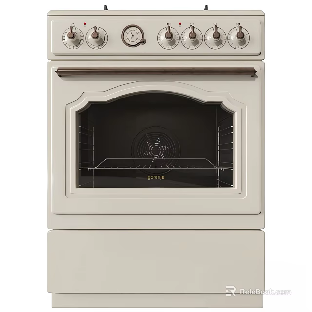 Modern White Electric Kitchen Oven with Glass Door Knob Controls and Interior Baking Rack 3d model 