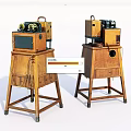 Vintage Digital Communication Devices With Wooden Stands Drawers And Control Knobs 3d model