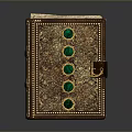 Elegant Leather Notebook With Gold Patterns Green Gemstones And Decorative Clasp 3d model