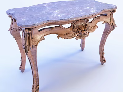 Classic Carved Wooden Side Table With Marble Top And Ornate Leg Design 3d model