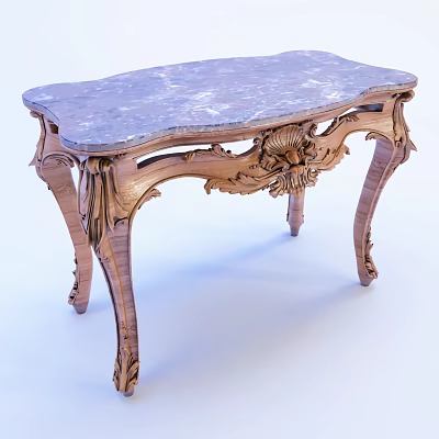 Classic Carved Wooden Side Table With Marble Top And Ornate Leg Design 3d model